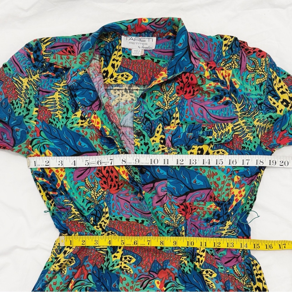 Vintage 80s Tareti Petites Retro Abstract Multicolor Button Up Collared Dress - Picture 5 of 11